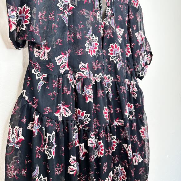 Patrons of Peace Adele Tie Back Paisley Floral Short Sleeve Babydoll Mini Dress - Picture 6 of 14